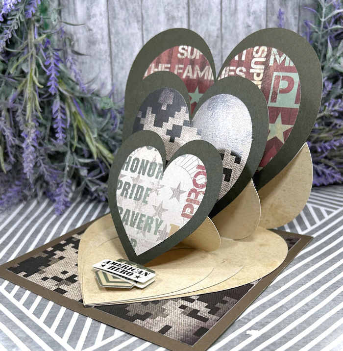 Handmade Military Triple Easel Hearts Love Valentines Card