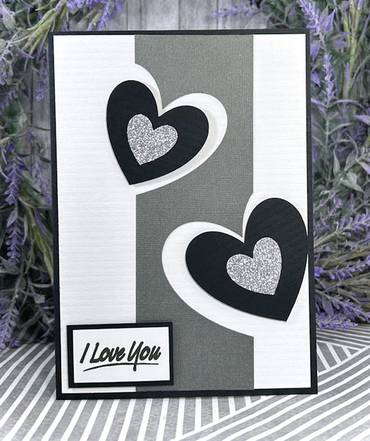 Handmade 3D Hearts Love Valentines Card Black and Gray