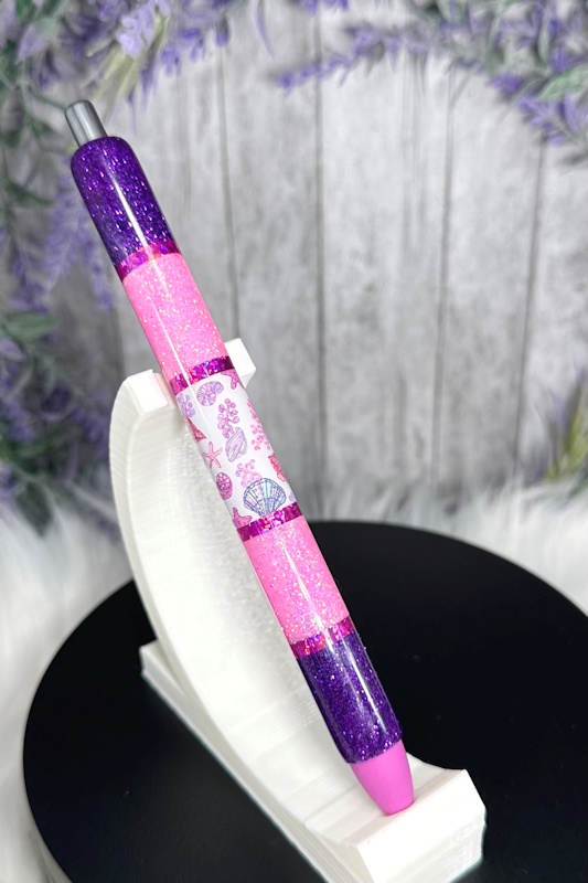 Handmade Horizontal Beach seashells glitter pen with free refill