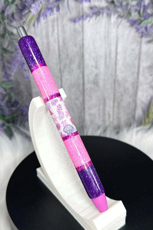 Handmade Horizontal Beach seashells glitter pen with free refill