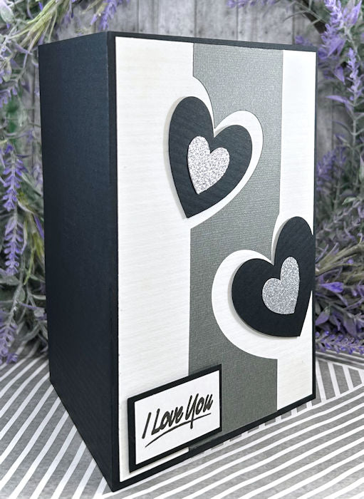 Handmade 3D Hearts Love Valentines Card Black and Gray