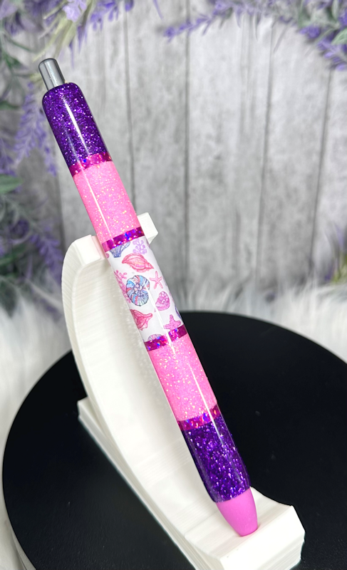 Handmade Horizontal Beach seashells glitter pen with free refill