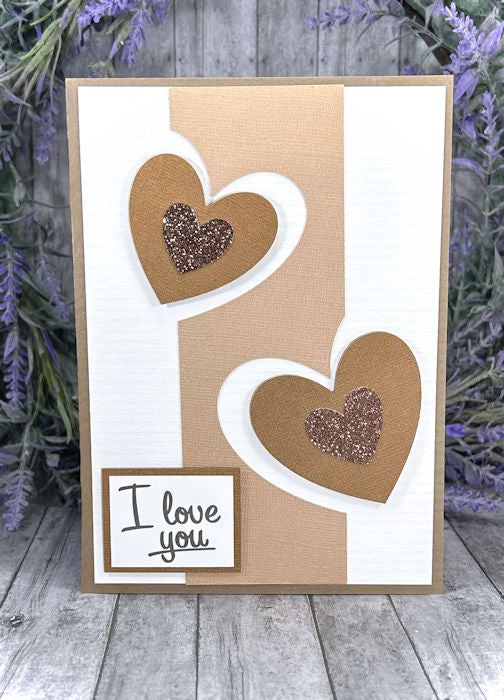 Handmade 3D Hearts Love Valentines Card Browns