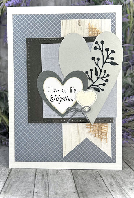 Handmade Hearts Love Valentines Card Blue and Gray