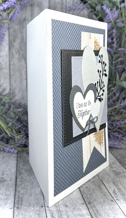 Handmade Hearts Love Valentines Card Blue and Gray