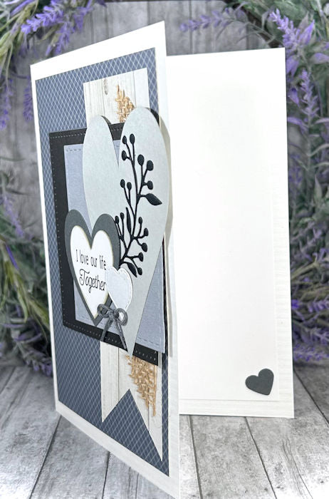 Handmade Hearts Love Valentines Card Blue and Gray