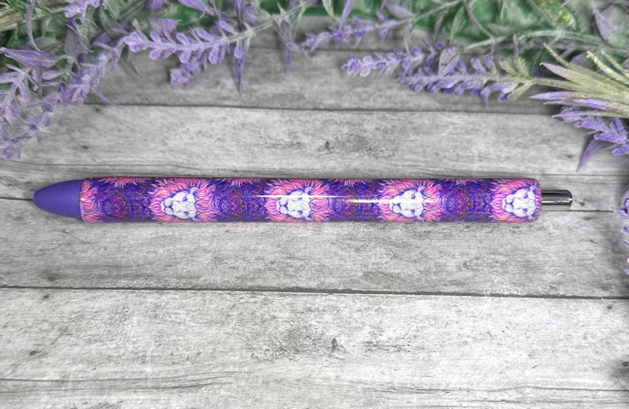 Handmade Pink and Purple Lion on pink glitter pen with free refill