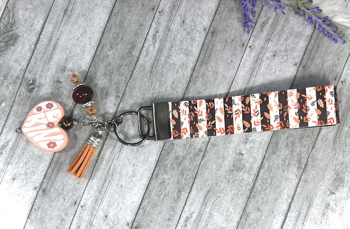 Handmade Be Kind Fall Faux Leather Key Fob Wristlet