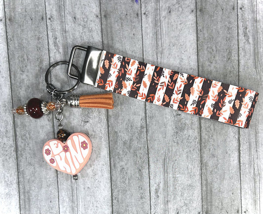 Handmade Be Kind Fall Faux Leather Key Fob Wristlet