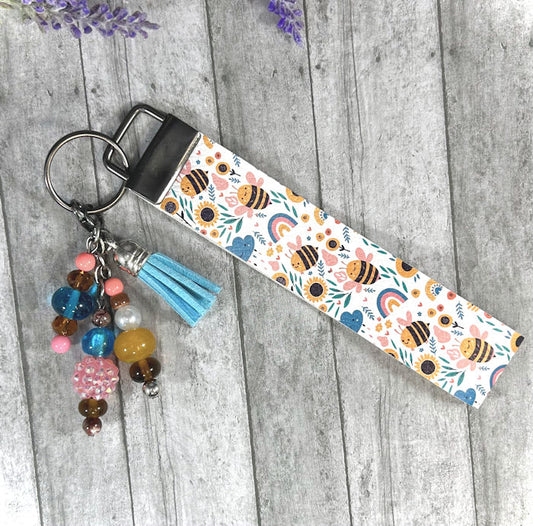 Handmade Bees Faux Leather Key Fob Wristlet