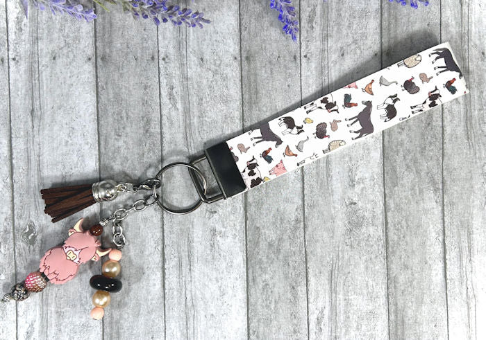 Handmade Farm Animals Faux Leather Key Fob Wristlet