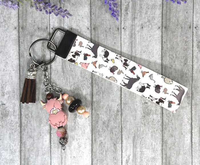 Handmade Farm Animals Faux Leather Key Fob Wristlet