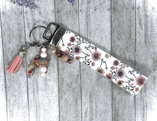 Handmade Flowers Faux Leather Key Fob Wristlet