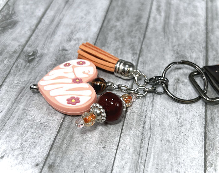 Handmade Be Kind Fall Faux Leather Key Fob Wristlet