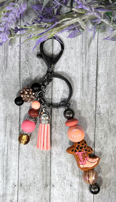 Handmade Western Boot Beaded Keychain With Clip and Keyring