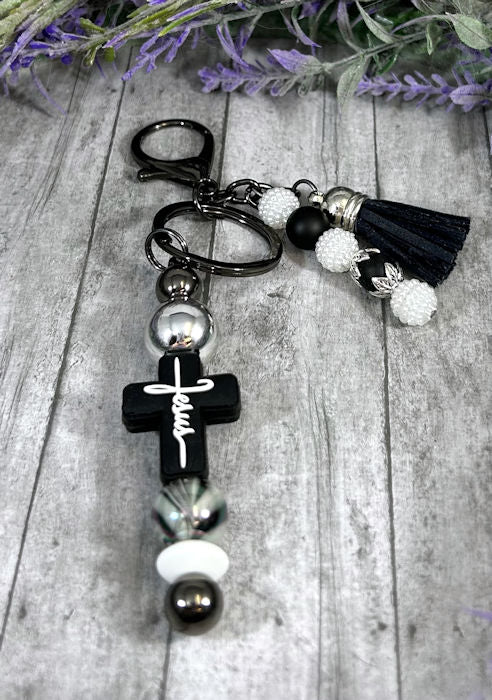 Handmade Jesus Beaded Keychain With Clip and Keyring 2