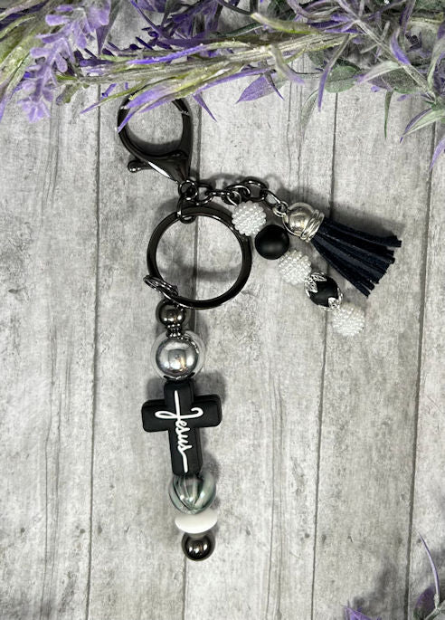 Handmade Jesus Beaded Keychain With Clip and Keyring 2