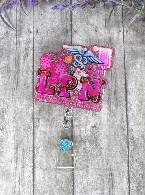 Handmade Pink LPN Nurse Badge Reel