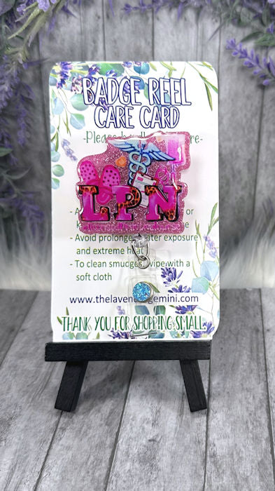 Handmade Pink LPN Nurse Badge Reel