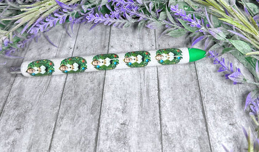 Handmade Elf and Christmas lights glitter pen with free refill