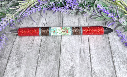 Handmade Horizontal Winter Foliage glitter pen with free refill