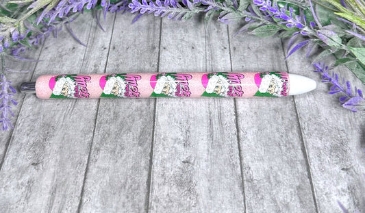 Handmade Christmas Pink Santas glitter pen with free refill
