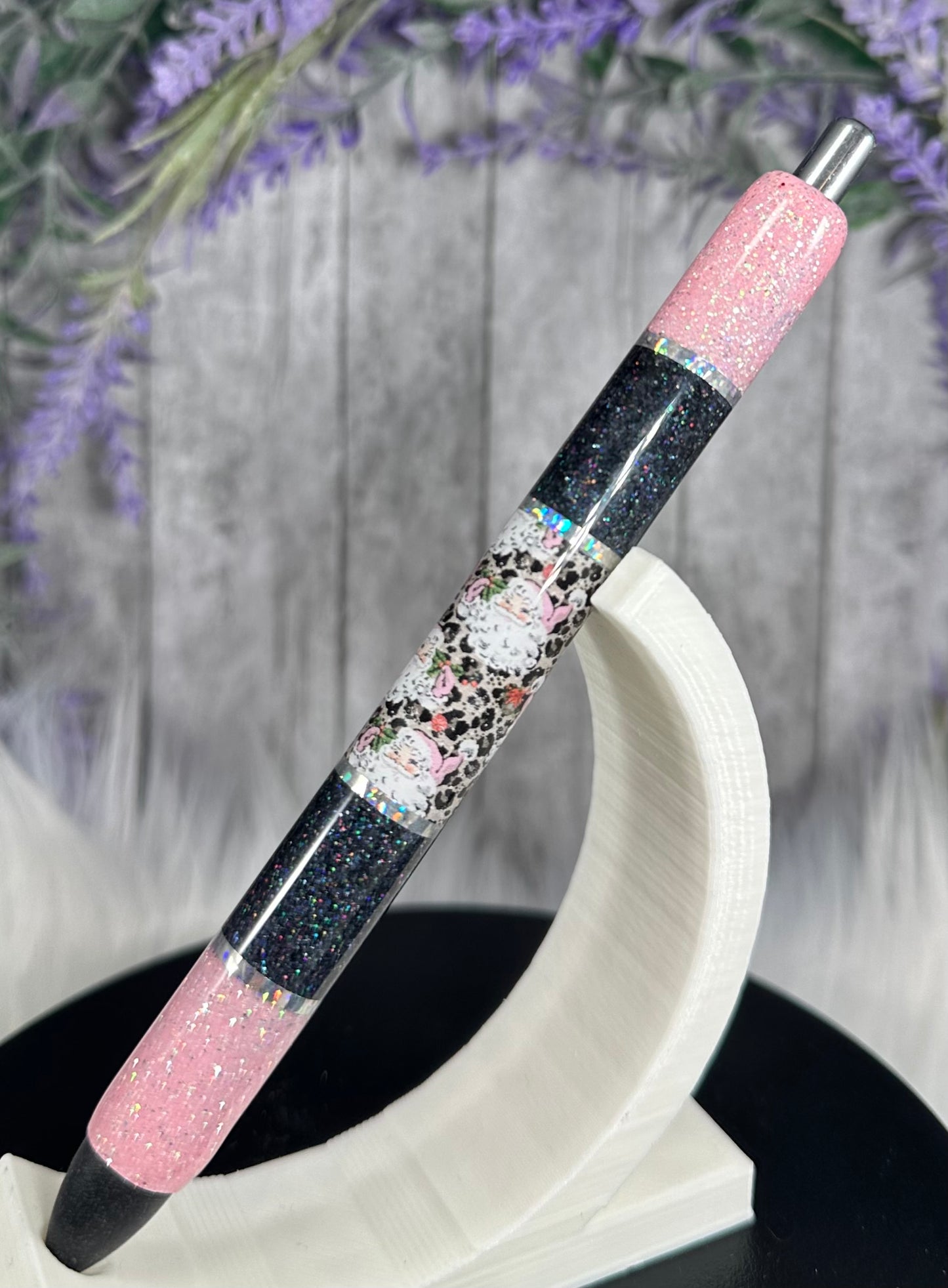 Handmade Christmas Pink Santas Horizontal  glitter pen with free refill