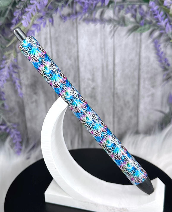 Handmade Pink and Blue animal print glitter pen with free refill