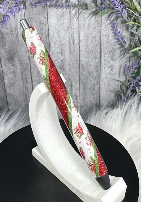 Handmade Christmas Red Trucks glitter pen with free refill