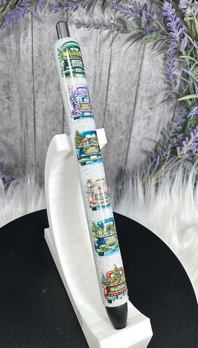 Handmade Country Christmas Tree Trucks glitter pen with free refill