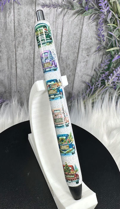 Handmade Country Christmas Tree Trucks glitter pen with free refill
