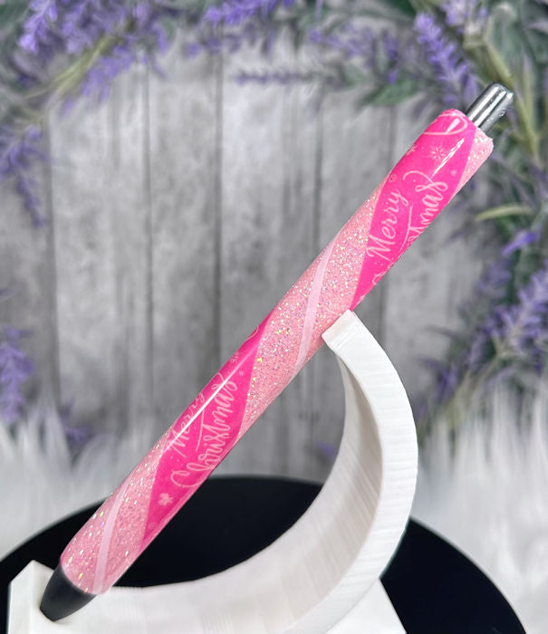 Handmade Pink Merry Christmas glitter pen with free refill