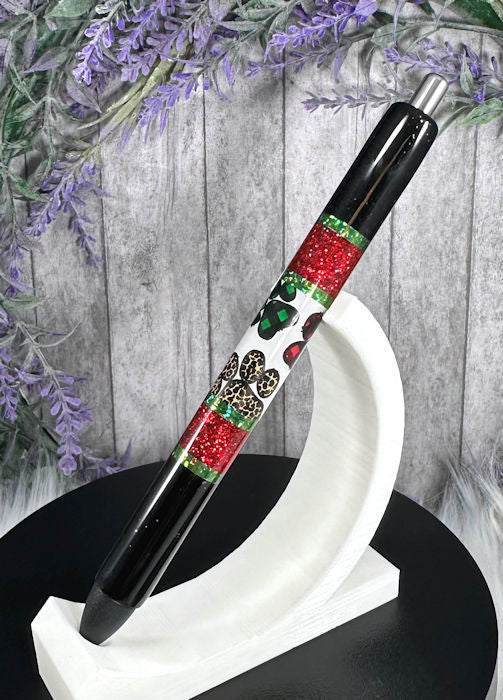 Handmade Horizontal Christmas Paws glitter pen with free refill