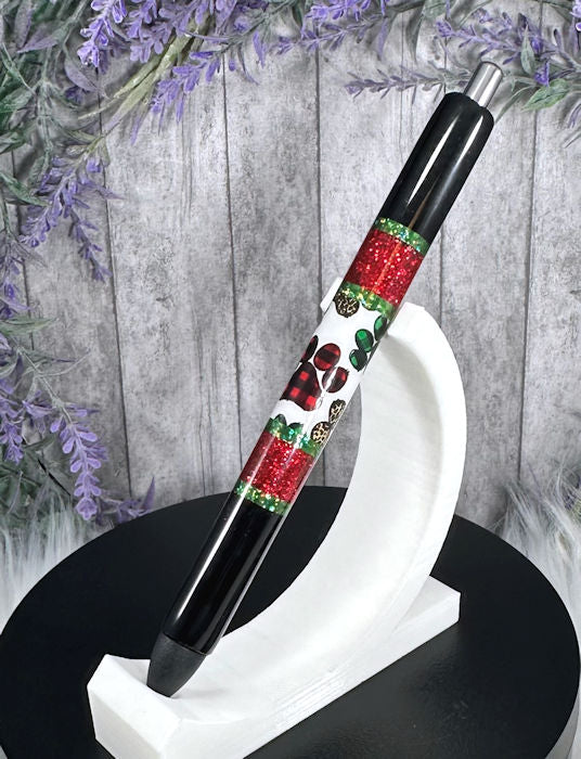 Handmade Horizontal Christmas Paws glitter pen with free refill