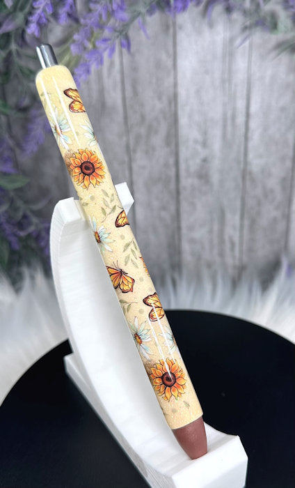 Handmade Butterflies on tan glitter pen with free refill
