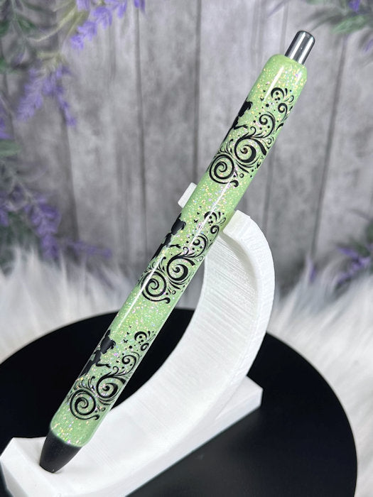 Handmade Fairies on green glitter pen with free refill