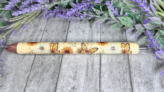 Handmade Butterflies on tan glitter pen with free refill