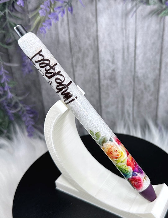 Handmade Perfectly Imperfect Flowers glitter pen with free refill