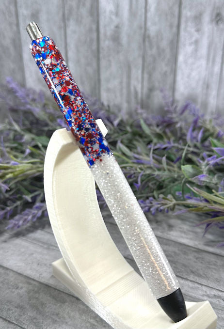 Handmade Red White and Blue Patriotic Ombre glitter pen with free refill