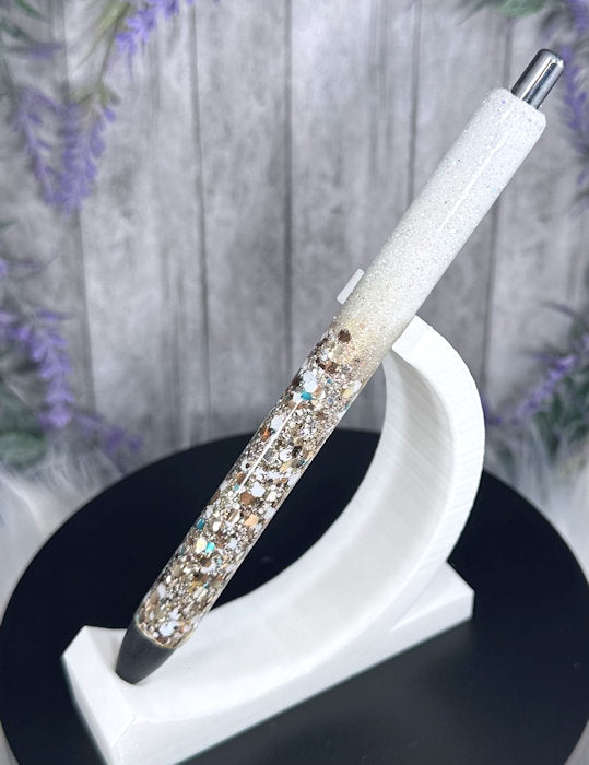 Handmade Ombre Gold White Turquoise glitter pen with free refill