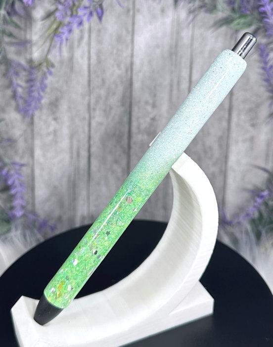 Handmade Ombre Greens glitter pen with free refill