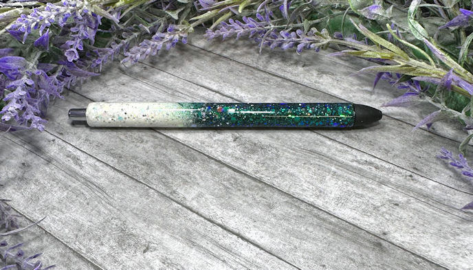 Handmade Dark Aqua and White Ombre  glitter pen with free refill