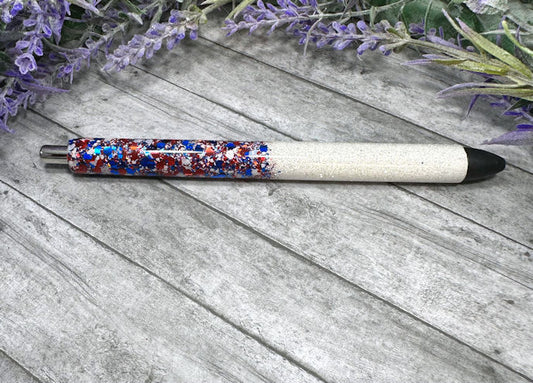 Handmade Red White and Blue Patriotic Ombre glitter pen with free refill