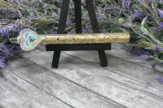 Handmade Gold Heart peacock glitter pen with free refill