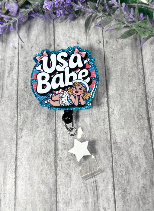 Handmade USA Babe Patriotic Badge Reel