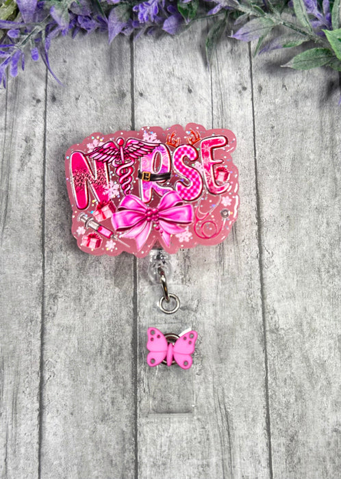 Handmade Nurse Pink  Badge Reel