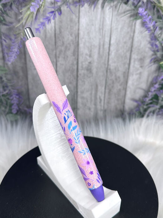Handmade Flowers on pink glitter pen with free refill