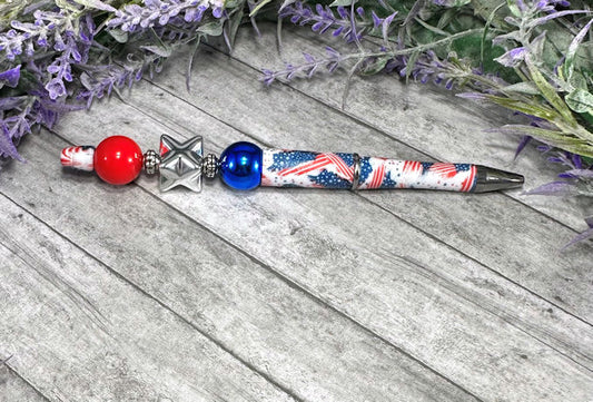 Handmade USA Patriotic Beaded Ballpoint with free refill