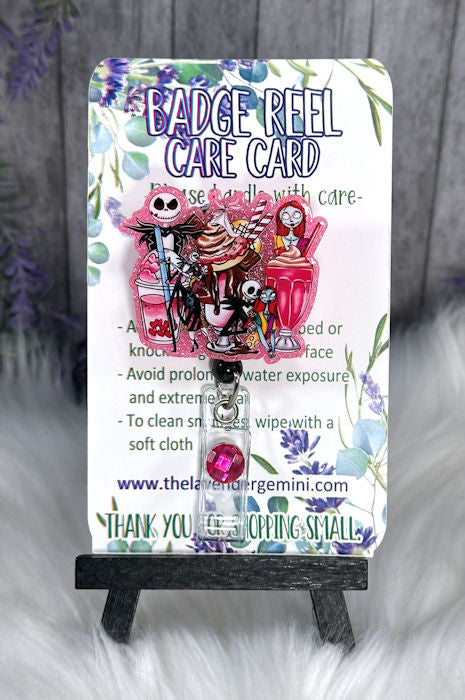Handmade Jack and Sally Coffees Badge Reel