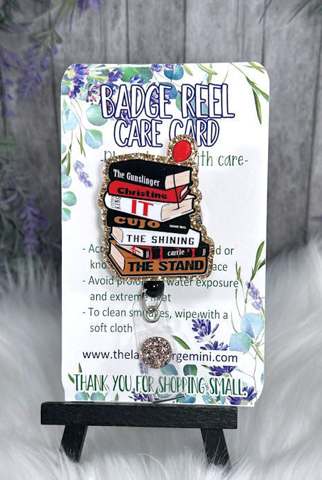 Handmade Stephen King Book Lover Badge Reel